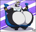 anthro antlers big_butt black_body black_fur black_hair bottomless butt clothed clothing fur hair hooves horn huge_butt hyper hyper_butt male obese overweight solo white_body white_fur trinitylight reido deer mammal new_world_deer reindeer 2017