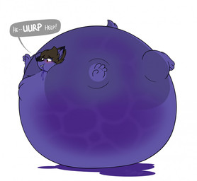 ambiguous_gender anthro belly berry_juice beverage blue_body blue_fur blueberry_inflation blueberry_juice blush body_inflation brown_hair burping dialogue fur hair immobile inflation juice_(beverage) lying nude on_front simple_background solo speech_bubble spherical_inflation swollen_cheeks text white_background worried theroflcoptr marco_(theroflcoptr) canid canine canis domestic_dog herding_dog mammal pastoral_dog welsh_corgi english_text
