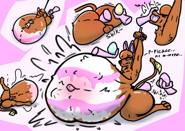 abdominal_bulge alexa_(wallacecheeselover) anal anthro bdsm belly big_belly big_butt bondage bound brown_body brown_fur butt cardboard_body cardboard_fur egg erection fake_ears fake_rabbit_ears feeding forced fur genitals holidays huge_belly huge_butt hyper hyper_belly hyper_butt male oviposition penis stuffing wallacecheeselover_(artist) easter felid feline humanoid mammal absurd_res hi_res