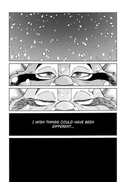 anthro black_frame defeated dialogue eyes_closed male sad snow solo text some_(someone) disney zootopia pawbert_lynxley canada_lynx felid feline lynx mammal comic english_text hi_res monochrome