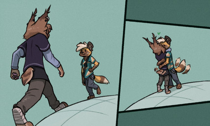 3_toes anthro anthro_on_anthro barefoot cheek_tuft digitigrade dipstick_ears dipstick_tail ear_markings ear_tuft facial_tuft feet foot_wraps fur head_tuft kissing male male/male markings multicolored_ears parody paws plantigrade tail tail_markings tail_motion tailwag toes tuft two_panel_image walking wraps theblueberrycarrots jojo's_bizarre_adventure menacing_approach stardust_crusaders marc_(theblueberrycarrots) milo_(juantriforce) african_wild_dog canid canine felid feline lynx mammal 5:3 digital_drawing_(artwork) digital_media_(artwork) meme
