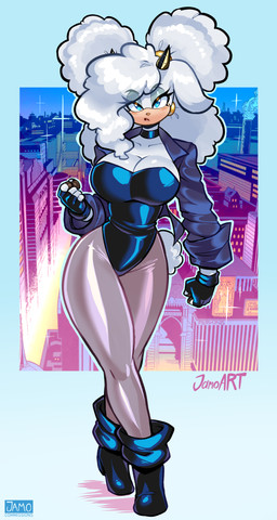 anthro breasts choker cleavage clothed clothing cosplay crossover_cosplay ear_piercing ear_ring eye_through_hair female fingerless_gloves footwear gloves hair handwear high_heels horn jacket jewelry legwear necklace pantyhose piercing ring_piercing shoes solo topwear translucent translucent_hair jamoart idw_publishing sega sonic_the_hedgehog_(comics) sonic_the_hedgehog_(idw) sonic_the_hedgehog_(series) black_canary_(dc) lanolin_the_sheep_(sonic) bovid caprine mammal sheep absurd_res crossover hi_res