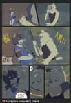 2022 alan_(beez) anthro beez canid canine canis clothing comic david_(beez) domestic_cat domestic_dog english_text felid feline felis hi_res male mammal open_mouth patreon patreon_logo profanity stan_(beez) text url