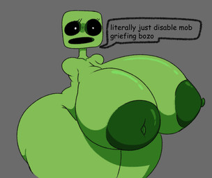 anthro armless big_breasts big_butt breasts butt dialogue eyelashes female green_body grey_body huge_breasts huge_butt solo square_(anatomy) square_head standing text three-quarter_view lewdmaya microsoft minecraft mojang xbox_game_studios creeper_(minecraft) digital_media_(artwork) english_text portrait source_request three-quarter_portrait unavailable_at_source