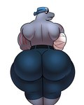 anthro arm_wraps big_butt bottomwear bubble_butt butt clothed clothing male muscular muscular_anthro muscular_male pants rear_view simple_background solo thick_thighs topless white_background wide_hips wraps colelucario nintendo pokemon generation_1_pokemon machoke pokemon_(species) hi_res