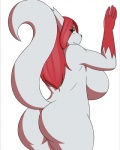 2016 4:5 anthro anthrofied big_breasts big_butt black_nose breasts butt fan_character female fur generation_3_pokemon green_eyes hair half-closed_eyes huge_breasts long_hair looking_at_viewer looking_back lunis1992 mature_anthro mature_female narrowed_eyes nintendo nude pillarbox pokemon pokemon_(species) pokemorph raised_tail rear_view red_body red_fur red_hair side_boob smile solo tail thick_thighs white_body white_fur wide_hips zangoose zena_gracidea