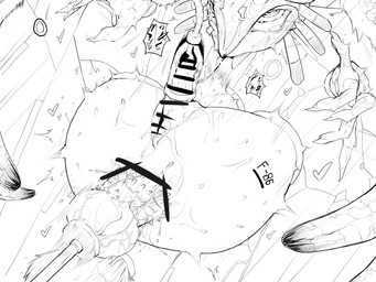 abdominal_bulge ahegao anal anal_penetration animal_genitalia anthro antlers biped blood blush blush_lines bodily_fluids body_writing censored_anus censored_genital_slit censored_genitalia censored_penis colored_nails cum cum_while_penetrated cumshot dildo dildo_in_ass dildo_insertion ejaculation eye_roll fingernails flexible fucking_machine genital_fluids genital_slit genitals head_wings heart_symbol horn huge_wings ineffective_censorship knot knotted_dildo legs_behind_head legs_up looking_pleasured machine male motion_lines nails nosebleed object_in_ass orgasm_face penetration penile penis penis_milking penis_milking_machine piston pupils purple_fingernails purple_nails sex_box sex_toy sex_toy_in_ass sex_toy_insertion solo spiked_dildo spiked_sex_toy spikes stuck sweat sweatdrop tapering_penis tears tears_of_pleasure text thrusting tongue tongue_out tremble_spikes unusual_wing_placement wings pecco_occeq kirby_(series) kirby_and_the_forgotten_land nintendo fecto_elfilis alien chinchilla chinchillid mammal rodent starling_(kirby) 2026 4:3 black_and_white censored digital_drawing_(artwork) digital_media_(artwork) english_description english_text hi_res japanese_description japanese_text monochrome sketch