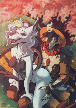 anthro breasts duo female male male/female nude_anthro on_lap sex sitting_on_lap tail geaidu canid canine canis domestic_dog mammal wolf hi_res