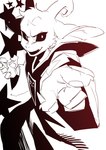 anthro black_sclera clothing fur gesture hand_gesture horn looking_at_viewer male pointing pointing_at_viewer simple_background solo white_body white_fur goatdraw undertale undertale_(series) asriel_dreemurr_(god_form) boss_monster_(undertale) bovid caprine goat mammal 2021 absurd_res hi_res monochrome sketch