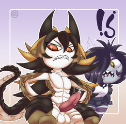 animal_genitalia balls big_butt bodily_fluids butt claws clothed clothing collar cum duo erection female genital_fluids genitals hair interspecies legwear long_tail male male/male nude penis scales short_hair shortstack shortstack_male simple_background size_difference smaller_female smaller_male stockings tail linyxart seggs_the_gremlin_(linyxart) animal_humanoid human humanoid lizard lizardman mammal mammal_humanoid reptile scalie 2023 character_request digital_drawing_(artwork) digital_media_(artwork) hi_res