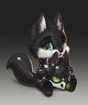 anthro biped black_body black_fur clothing countershade_fur countershading fur green_eyes latex latex_clothing latex_skinsuit looking_at_viewer male sitting sitting_on_ground skinsuit solo tight_clothing white_body white_countershading white_fur silverfox5213 canid canine fox mammal 2024