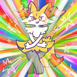 ambiguous_anthro ambiguous_gender anthro biped blush blush_stickers crossed_arms crossed_legs digitigrade dipstick_tail food front_view looking_at_viewer markings object_in_tail open_mouth open_smile pose rainbow rainbow_background shrimp_(food) simple_background smile solo standing tail tail_markings annyui0611 nintendo pokemon braixen canid generation_6_pokemon mammal pokemon_(species) 1:1 2023 digital_drawing_(artwork) digital_media_(artwork) full-length_portrait hi_res japanese_description portrait translated_description