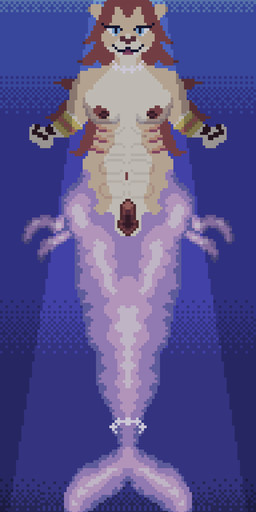 abs anthro armlet bouncing_breasts bouncing_hair breasts female fin fish_tail flexing flexing_bicep gem genitals gills hair jewelry long_hair merfur muscular narrowed_eyes necklace nipples pearl_(gem) pearl_necklace presenting presenting_vulva smile smiling_at_viewer split_form thrusting_forward vulva makohyperion aquatic felid fish lion mammal merfolk pantherine animated digital_media_(artwork) hi_res loop pixel_(artwork)
