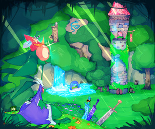 anthro building clock forest kamina_shades male melee_weapon plant portal scimitar solo sword tower tree water waterfall weapon roksim disney hollow_knight_(franchise) homestuck ms_paint_adventures mythology team_cherry tengen_toppa_gurren_lagann zootopia gary_de'snake roksim_the_time_mage dragon mythological_creature mythological_scalie reptile scalie snake hi_res painting_(artwork)