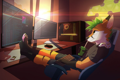 anthro feet male paws text yerba_mate nefen linux daron_(daronfox) canid canine fox mammal english_text hi_res