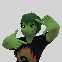 anthro biped black_clothing black_shirt black_topwear breasts claws clothed clothed_anthro clothed_female clothing female finger_claws fingers freckled_face freckles gesture green_body green_hair grey_eyes hair hand_gesture humanoid_hands medium_breasts non-mammal_breasts pose sharp_teeth shirt short_hair smile solo teeth topwear yellow_sclera big_daddy_(artist) kotinkov_(modeler) cavemanon_studios i_wani_hug_that_gator olivia_halford baryonyx dinosaur prehistoric_species reptile saurischian scalie spinosaurid theropod 1:1 2026 3d_(artwork) colored digital_media_(artwork) shaded