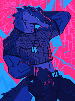 anthro belt bottomwear clothed clothing dog_tags male muscular muscular_anthro muscular_male pants ring solo tail teeth heromule aetius_(character) crocodilian reptile scalie 3:4 hi_res