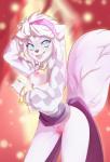 anthro blue_eyes breasts clothing female fur genitals hair nipples pussy solo white_body white_fur white_hair wide_hips rikitoka canid canine canis domestic_dog mammal absurd_res hi_res