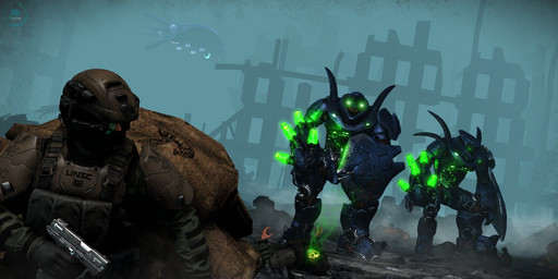 ambiguous_gender armor body_armor bone burned burned_skin city city_background crush destroyed_city destruction duo_focus dying feet foot_crush foot_on_chest fuel_rod_cannon glowing glowing_eyes green_eyes green_smoke group gun holding_gun holding_object holding_ranged_weapon holding_weapon male marines on_ground ranged_weapon sandbag shield skull smoke smoke_from_mouth spacecraft teeth unsc vehicle weapon writhing brotside_sfm halo_(series) microsoft xbox_game_studios alien colonial_organism human lekgolo mammal mgalekgolo 3d_(artwork) digital_media_(artwork) hi_res