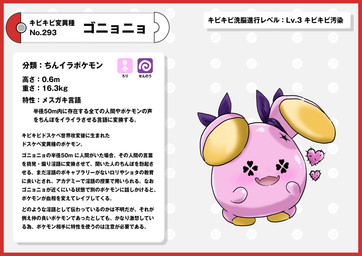 big_ears blush border feet heart_eyes heart_symbol open_mouth pink_body pink_skin pokedex pokedex_entry pokedex_number purple_bow red_border simple_background text white_background yellow_ears yellow_feet nikunigushii nintendo pokemon generation_3_pokemon pokemon_(species) waddling_head whismur absurd_res hi_res japanese_text translation_request