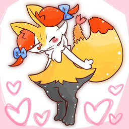 accessory ambiguous_anthro ambiguous_gender anthro biped blush blush_stickers bow_ribbon digitigrade dipstick_tail featureless_crotch food front_view hair_accessory hair_bow hair_ribbon heart_symbol leaning leaning_forward looking_at_viewer markings object_in_tail one_eye_closed ribbons shrimp_(food) simple_background snout solo standing tail tail_markings three-quarter_view wink winking_at_viewer annyui0611 nintendo pokemon braixen canid generation_6_pokemon mammal pokemon_(species) 1:1 2023 digital_drawing_(artwork) digital_media_(artwork) full-length_portrait hi_res japanese_description portrait translated_description