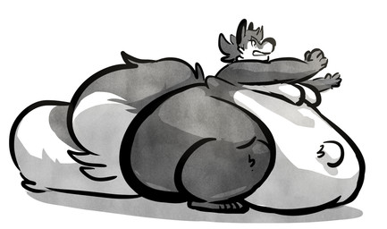 anthro belly big_belly big_butt big_moobs big_tail butt fluffy fluffy_tail flustered huge_belly huge_butt immobile male moobs navel open_mouth outie_navel overweight overweight_male reaching solo tail thick_thighs joebluefox joe_(joebluefox) canid canine fox mammal