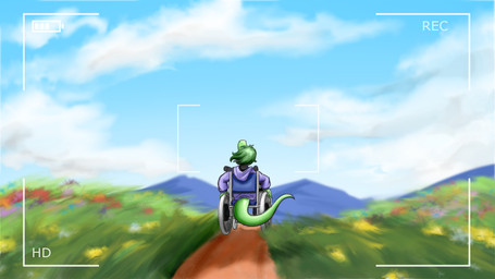 anthro biped camera_hud clothed clothed_anthro clothed_female clothing cloud day disability female flower grass green_body green_hair green_scales hair hoodie long_tail looking_up medium_hair motion_blur outside paraplegic plant purple_clothing purple_hoodie purple_topwear rear_view scales shadow sitting sky solo tail topwear vehicle wheelchair kaewhy cavemanon_studios i_wani_hug_that_gator olivia_halford baryonyx dinosaur prehistoric_species reptile scalie spinosaurid theropod 16:9 2025 colored digital_media_(artwork) digital_painting_(artwork) hi_res painting_(artwork) shaded widescreen