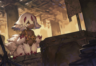 4_arms claws dark_body dark_skin detailed_background female fluffy fluffy_tail fur inner_ear_fluff multi_arm multi_limb multi_tail navel orange_eyes red_claws solo tail tuft young choudasuan made_in_abyss faputa humanoid narehate absurd_res hi_res