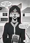 anthro clothed clothing dialogue eyewear female fur glasses hair looking_at_viewer open_mouth solo speech_bubble teeth text arcsuh adiyah_(arcsuh) mammal procyonid raccoon comic digital_media_(artwork) english_text greyscale hi_res monochrome