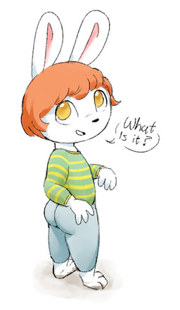 anthro asking_viewer barefoot big_butt black_nose blue_bottomwear blue_clothing blue_pants bottomwear butt clothing dialogue dirty dirty_feet feet green_clothing green_shirt green_topwear hair looking_at_viewer looking_back looking_back_at_viewer male open_mouth open_smile orange_hair pants pattern_clothing pattern_shirt pattern_topwear rabbit_ears rear_view shirt simple_background smile solo speech_bubble striped_clothing striped_shirt striped_topwear stripes talking_to_viewer text topwear white_background yellow_eyes yellow_stripes young young_anthro young_male jubb lagomorph leporid mammal rabbit 2025 english_text
