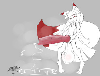 animal_genitalia animal_penis anthro ball_tuft balls balls_blush big_balls big_penis big_tail black_nose blush bodily_fluids body_blush breasts canine_genitalia canine_penis chest_tuft dipstick_ears dipstick_tail directional_arrow ear_markings excessive_genital_fluids excessive_precum fur genital_fluids genitals grey_background gynomorph hair huge_balls huge_penis hyper hyper_balls hyper_genitalia hyper_penis inner_ear_fluff intersex knot knotted_penis leg_tuft long_hair markings masturbation motion_lines multicolored_ears nude_anthro nude_gynomorph penile penile_masturbation penis pointy_ears precum precum_on_ground red_body red_fur red_penis saggy_balls simple_background small_breasts snout solo tail tail_markings text tuft vein veiny_penis white_balls white_body white_fur white_hair white_inner_ear_fluff jratking miko_(jratking) canid canine fox mammal absurd_res digital_media_(artwork) english_text hi_res
