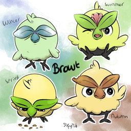 ambiguous_gender autumn avian_feet beak biped birdseed black_body eyebrows feral gesture green_beak green_body green_eyebrows group leaf leaf_eyebrows one_eye_closed seasons smile smiling_at_viewer spring summer variations waving waving_at_viewer winter fairypuppers nintendo pokemon pokemon_winds_and_waves avian bird browt generation_10_pokemon pokemon_(species) 1:1 2026 colored digital_drawing_(artwork) digital_media_(artwork) english_description