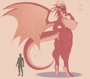 anthro big_breasts big_butt blue_eyes breasts butt comparison curvy_figure duo eyewear female glasses hand_on_hip horn huge_breasts larger_female macro male nipples non-mammal_breasts non-mammal_nipples nude rear_view red_body red_scales scales simple_background size_difference smaller_male tail voluptuous wings conditional_dnp wyntersun european_mythology mythology dragon mythological_creature mythological_scalie reptile scalie western_dragon hi_res