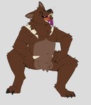 3_toes 4_fingers anthro arm_tuft athletic athletic_anthro athletic_male belly_tuft black_sclera brown_body brown_fur chest_tuft claws crotch_tuft facial_tuft feet fingers foot_tuft fur head_tuft knee_tuft leg_tuft looking_at_viewer male markings multicolored_body multicolored_fur multicolored_tongue navel nude open_mouth pupils purple_tongue sharp_teeth shoulder_tuft solo teeth thigh_tuft toe_claws toes tongue tongue_drip tongue_out tuft two_tone_body two_tone_fur whisker_markings whisker_spots whiskers white_markings yellow_pupils technocaster canid canine canis mammal wolf hi_res