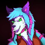 anthro belt belt_collar collar collar_ring collar_tag female fluffy hair neon pink_hair solo criegrrunov canid canine canis mammal vampire wolf 1:1 absurd_res hi_res