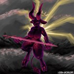 anthro breasts female halo melee_weapon nude solo sword weapon wings doathejackalope angel bovid caprine demon goat mammal 1:1 hi_res