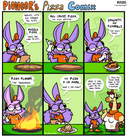 anthro apron bottomwear brown_bottomwear brown_clothing brown_hair brown_pants brown_spots chef clipboard clothed clothed_anthro clothed_female clothing critique dessert dialogue disappointed duo eyewear female fire food footwear fully_clothed fully_clothed_anthro fully_clothed_female fur glasses gloves grey_clothing grey_footwear grey_shoes hair handwear ice_cream long_ears mad_scientist manager meatball orange_clothing orange_footwear orange_shirt orange_shoes orange_topwear pants pasta pigtails pink_tongue pizza purple_body purple_fur red_insides sharp_teeth shirt shoes spaghetti spaghetti_and_meatballs speech_bubble spots teeth text tongue topwear twintails_(hairstyle) unimpressed wearing_glasses white_apron white_clothing white_gloves white_handwear work_uniform yellow_body anotherartboy pioneer's_pizza gustava_collolungo lizzy_rattington american_opossum giraffe giraffid mammal marsupial virginia_opossum 2026 comic digital_media_(artwork) english_text hi_res