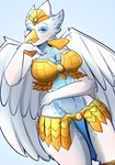 anthro arm_tuft armor beak belly big_breasts blue_belly bottomwear breasts clothing elbow_tuft eyebrows eyelashes feathered_wings feathers female loincloth shoulder_guards solo tuft white_body white_feathers wide_hips wings yellow_eyes zevulpes legends_of_chima lego eris_(legends_of_chima) accipitrid accipitriform avian bird eagle 2025 absurd_res hi_res