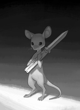 ambiguous_gender anthro black_eyes butterfly_knife feet fingers fur holding_knife holding_object knife pocket_knife simple_background solo standing tail toes weapon nyeong mammal mouse murid murine rodent digital_media_(artwork) hi_res monochrome