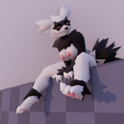 anthro bedroom_eyes black_body black_fur breasts claws eyelashes female fur half-closed_eyes looking_at_viewer narrowed_eyes nipples nude nude_anthro nude_female pawpads paws seductive simple_background smile solo tail drasha69 nintendo pokemon galarian_form galarian_zigzagoon generation_8_pokemon pokemon_(species) regional_form_(pokemon) 1:1 3d_(artwork) blender_(artwork) blender_eevee_(artwork) digital_media_(artwork)