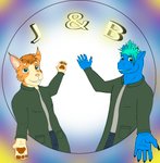 anthro duo male j-and-b mythology dragon felid feline lynx mammal mythological_creature mythological_scalie scalie hi_res icon