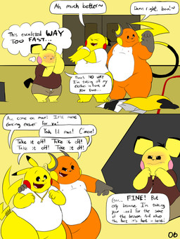 anthro belly black_ear_tips black_hair black_markings black_sclera black_tail blush bottomless bottomwear brown_bottomwear brown_clothing brown_ear_tips brown_markings brown_pants clothed clothing clothing_on_floor collared_shirt covering covering_face dialogue dipstick_ears dipstick_tail door double_door ear_markings eyes_closed fangs group gym hair jewelry male male/male markings multicolored_ears necklace nipples nude open_mouth orange_body page_number pants pantsless pink_cheeks polo_shirt red_cheeks shirt simple_background speech_bubble squiggle_mouth tail tail_markings teeth text thick_thighs thought_bubble topwear trio undressing undressing_self white_belly white_clothing white_eyes white_shirt white_topwear wide_hips yellow_body yellow_cheeks yellow_ears yellow_tail yellow_tail_tip chonkymouse nintendo pokemon pace_(blastoiseanimator) pedro_(blastoiseanimator) riley_(blastoiseanimator) generation_1_pokemon generation_2_pokemon pichu pikachu pokemon_(species) raichu 2023 absurd_res colored comic digital_media_(artwork) english_description english_text flat_colors hi_res