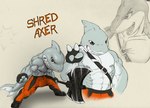 abs anthro axe bandolier bottomwear bulge clothed clothing fingerless_gloves footwear gloves handwear male muscular muscular_anthro muscular_male nipples pants pecs shirtless shoes solo topless utx-shapeshifter fan_character fish marine shark 2017 colored graphite_(artwork) hi_res traditional_media_(artwork)