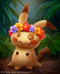 ambiguous_gender blush brown_eyes canvas disguise feral flower flower_garland lei plant solo piper_thibodeau nintendo pokemon generation_7_pokemon mimikyu pokemon_(species) 2023 digital_media_(artwork) digital_painting_(artwork)