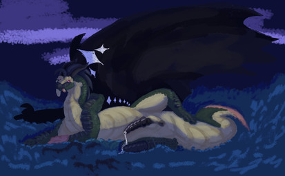 anus bodily_fluids cum erection feral forked_tongue genital_fluids genitals green_body knot knotted_penis leaking_cum long_neck lying male night on_side penis scenery solo tail thick_tail tongue tongue_out wings deadpozzum mythology wings_of_fire dragon mythological_creature mythological_scalie nightwing_(wof) scalie hi_res