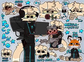 anthro bandage bandaged_arm bandaged_leg bandaged_tail black_clothing clothed clothing computer duo electronics embarrassed floppy_ears flower fluffy fluffy_face fluffy_fur fluffy_hair fluffy_tail fur green_eyes grey_body grey_fur hair heart_symbol hug laptop lop_ears male male/male phone plant rose_(flower) tail text oosharkoo akylazz foxanto domestic_cat felid feline felis mammal 2024 digital_drawing_(artwork) digital_media_(artwork) english_text multiple_images russian_text translated watermark