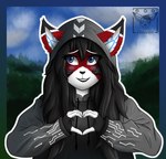 anthro blue_eyes blush clothing female fur grey_clothing heart_symbol hoodie looking_away machine red_body red_fur sky solo topwear white_body white_fur chooper8 ara_(fluff-kevlar) android felid feline mammal robot absurd_res hi_res