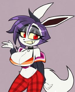 4_fingers anthro anthrofied barbell_piercing big_breasts biped black_eyebrows bottomwear breasts choker cleavage clothed clothed_anthro clothed_female clothing crotch_lines eyebrows eyelashes eyeshadow female female_anthro fingers fur glistening_eyelids grey_body grey_ears grey_fur grey_tail hair huge_breasts jewelry lesbian_pride_colors lgbt_pride long_ears long_eyelashes looking_at_viewer makeup midriff navel necklace off_shoulder orange_lesbian_pride_colors piercing pride_colors red_bottomwear red_clothing red_eyes short_hair small_waist solo tail teeth tuft wasp_waist wide_hips yellow_sclera yellow_teeth nelljoestar nintendo pokemon fan_character randee_(jrvanesbroek) eevee generation_1_pokemon pokemon_(species) 2025 digital_drawing_(artwork) digital_media_(artwork) flat_colors hi_res