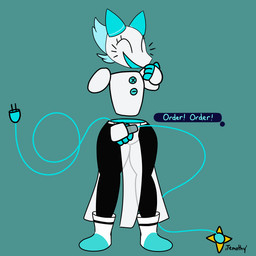 anthro dialogue female floating_hands floating_head holding_object holding_weapon laugh machine ojou_laugh open_mouth simple_background solo text weapon whip temothy deltarune undertale_(series) tasque_manager darkner felid feline mammal robot 1:1 2021 english_text hi_res