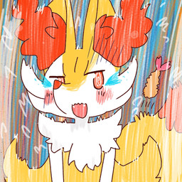 ambiguous_anthro ambiguous_gender anthro biped blush bodily_fluids crying cute_fangs dipstick_tail emanata fangs food front_view markings open_mouth shrimp_(food) solo spiral_pupils standing surprised tail tail_markings tears teeth annyui0611 nintendo pokemon braixen canid generation_6_pokemon mammal pokemon_(species) 1:1 2022 digital_drawing_(artwork) digital_media_(artwork) hi_res japanese_description portrait three-quarter_portrait translated_description